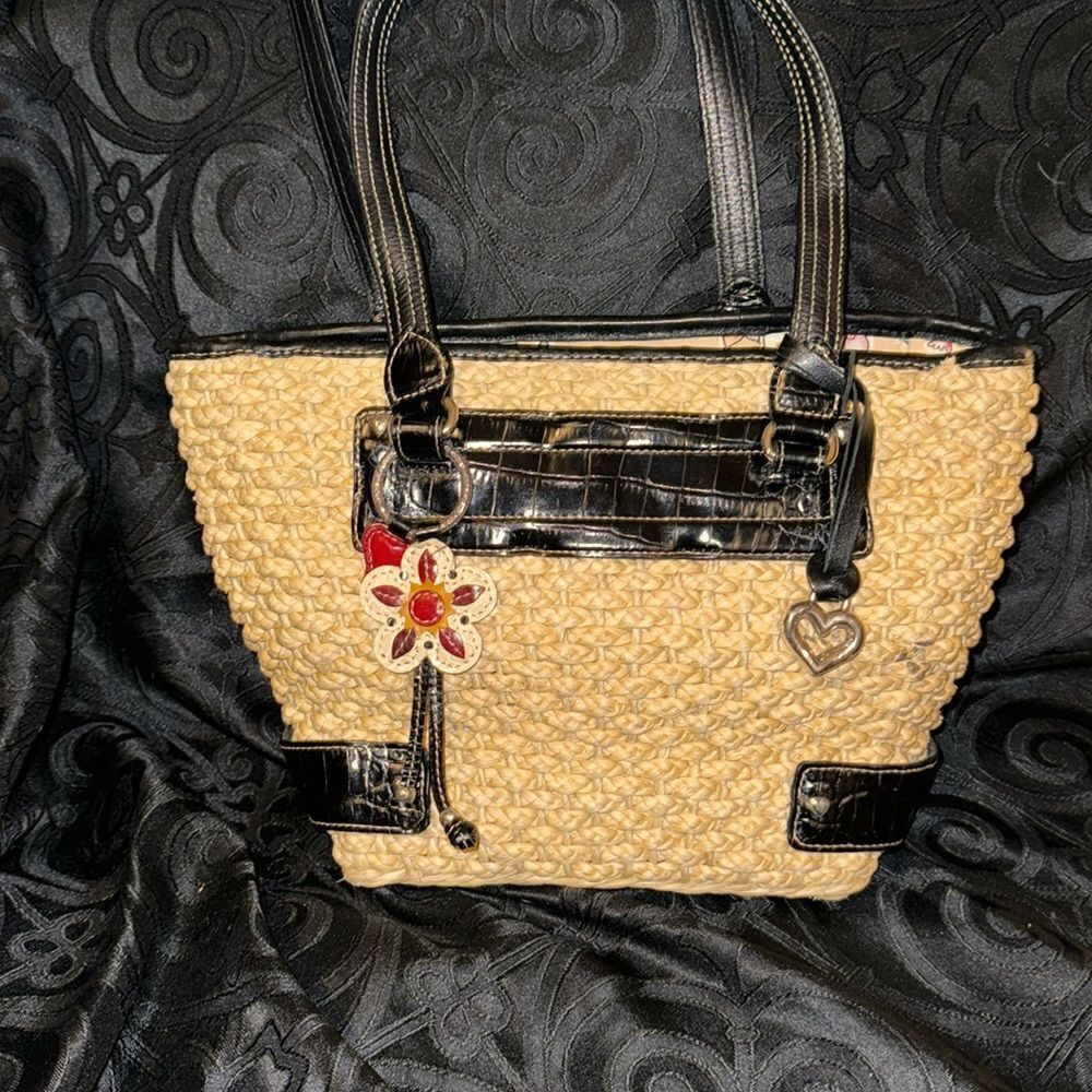 Brighton chocolate leather Woven Straw Shoulder Zip bag - Picture 3 of 14